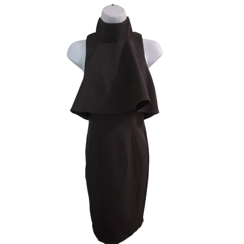 **Selfie Leslie Black High Neck Cape Ruffle Midi Dress Size S**